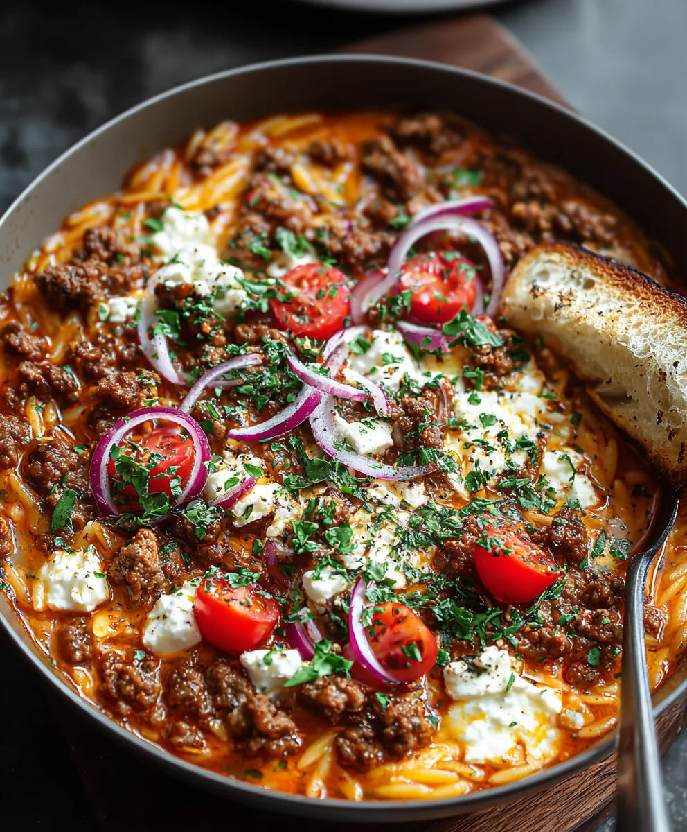 Kritharaki-Rindfleischpfanne mit Feta: Lecker!