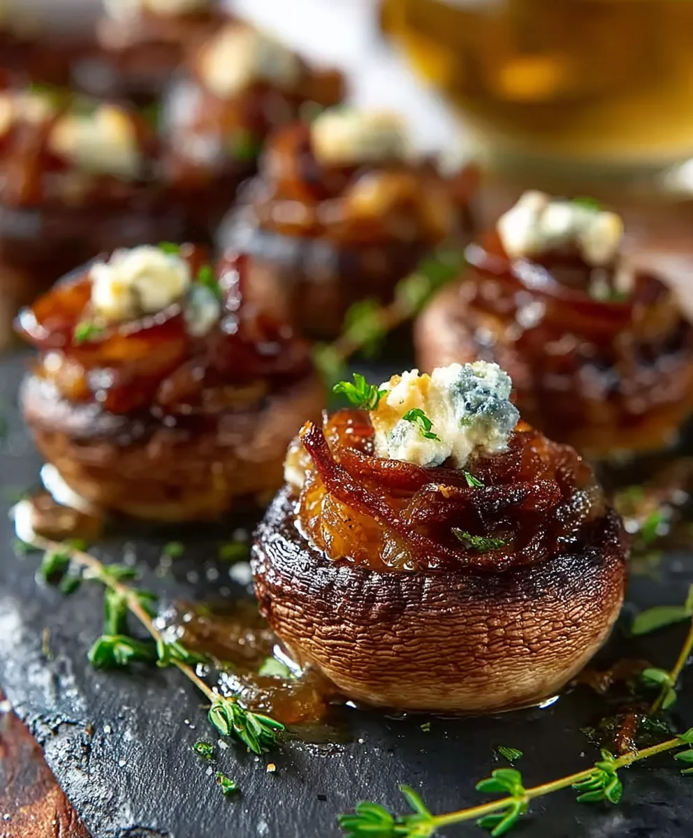 Gefüllte Pilze mit Karamellzwiebeln (Alkoholfrei)