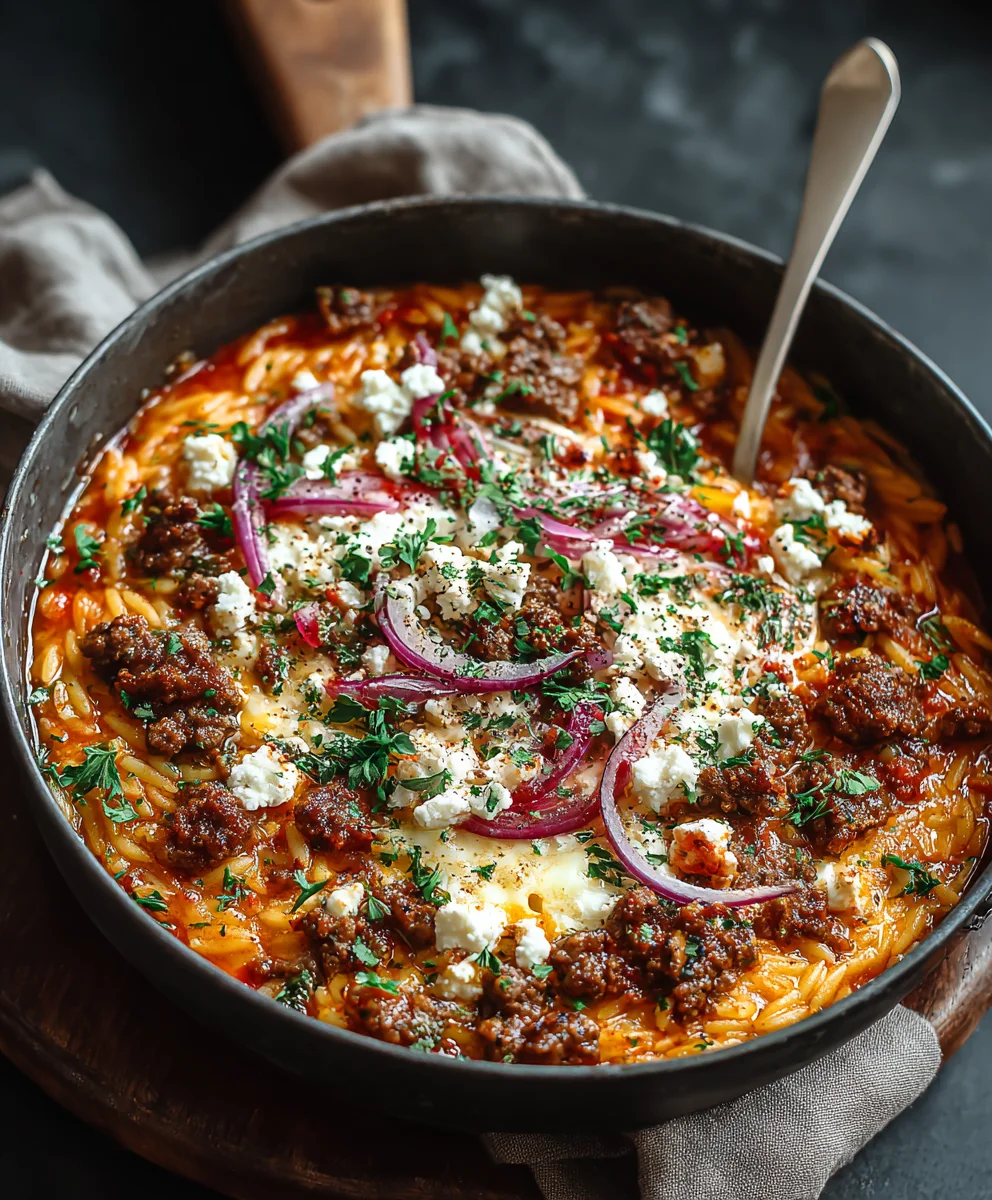 Kritharaki-Pfanne mit Hackfleisch, Feta – Lecker & Schnell