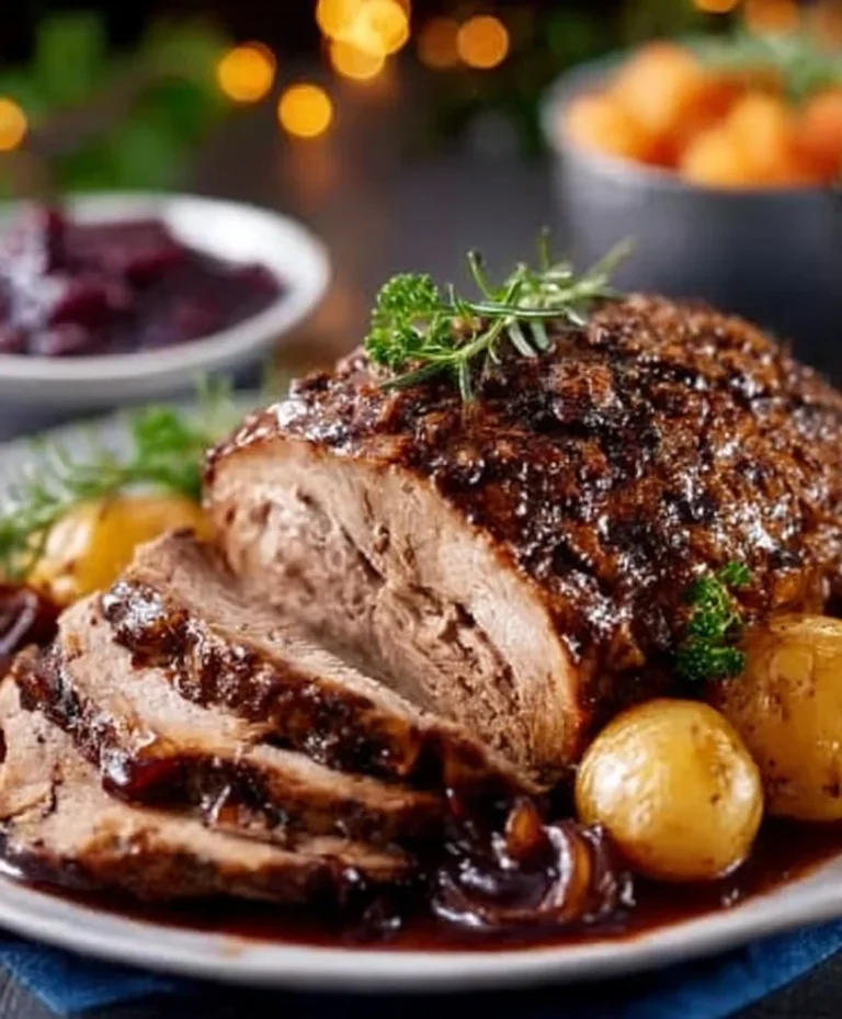 Festlicher Weihnachtsbraten: Rinderbraten mit Rotwein-Zwiebelsauce