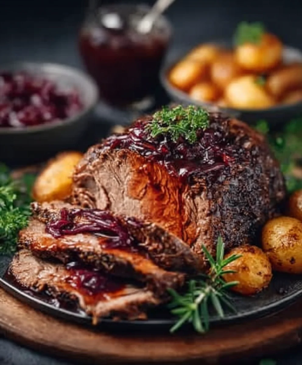 Festlicher Weihnachtsbraten: Rinderbraten mit Rotwein-Zwiebelsauce