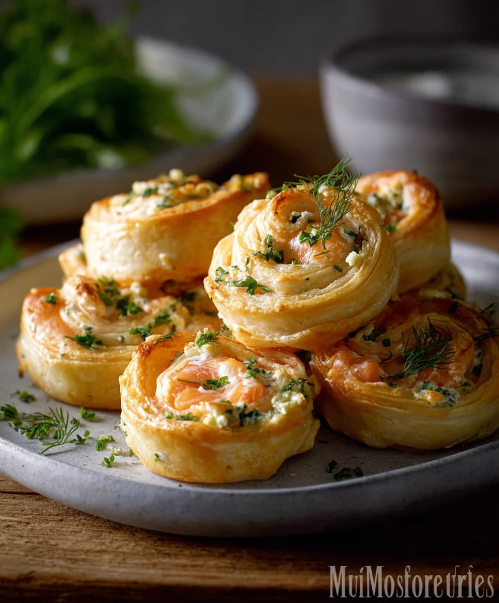 Lachs-Blätterteigröllchen: Frischkäse-Dill Genuss
