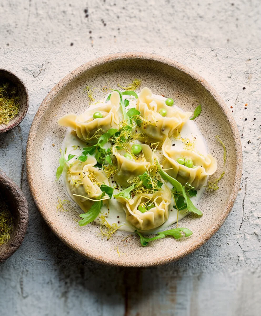 Gedämpfte Rindfleisch-Erbsen-Dumplings mit Dip