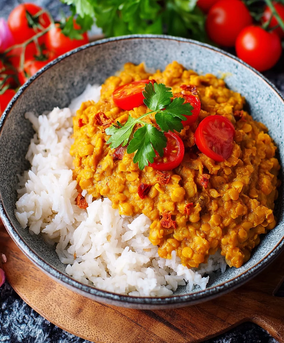 Rotes Linsen-Curry: Cremig & Vegan (60 Zeichen)